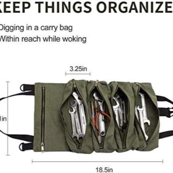 Super Roll Tool Roll, Multi-Purpose Roll Up Tool Bag, Wrench Roll, 19x11 Inches - Picture 5 of 7